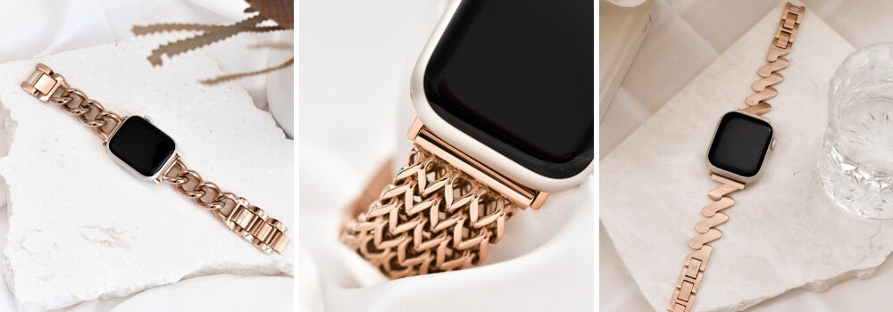Paris Bracelet Apple Watch Band - Vintage Rose Gold / Black - The Salty Fox