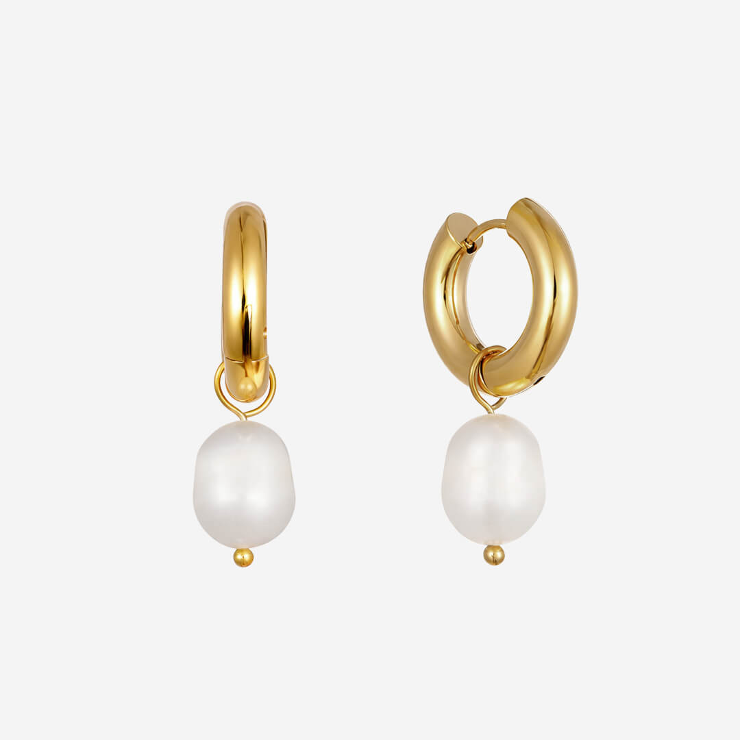 Phoebe Pearl Huggie Earrings - Gold