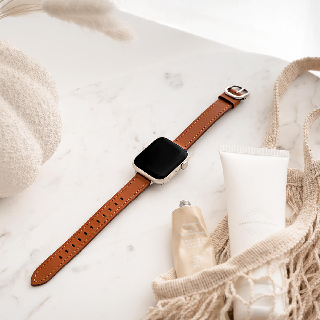 Copenhagen Leather Apple Watch Band - Caramel / Silver