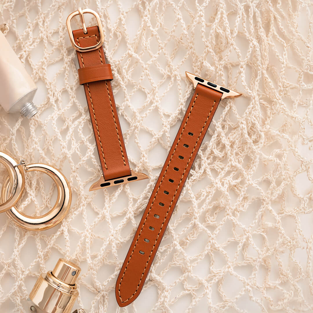 Copenhagen Leather Apple Watch Band - Caramel / Vintage Rose Gold