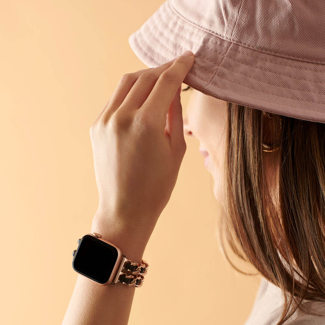 Paris Bracelet Apple Watch Band - Vintage Rose Gold / Black - On Model