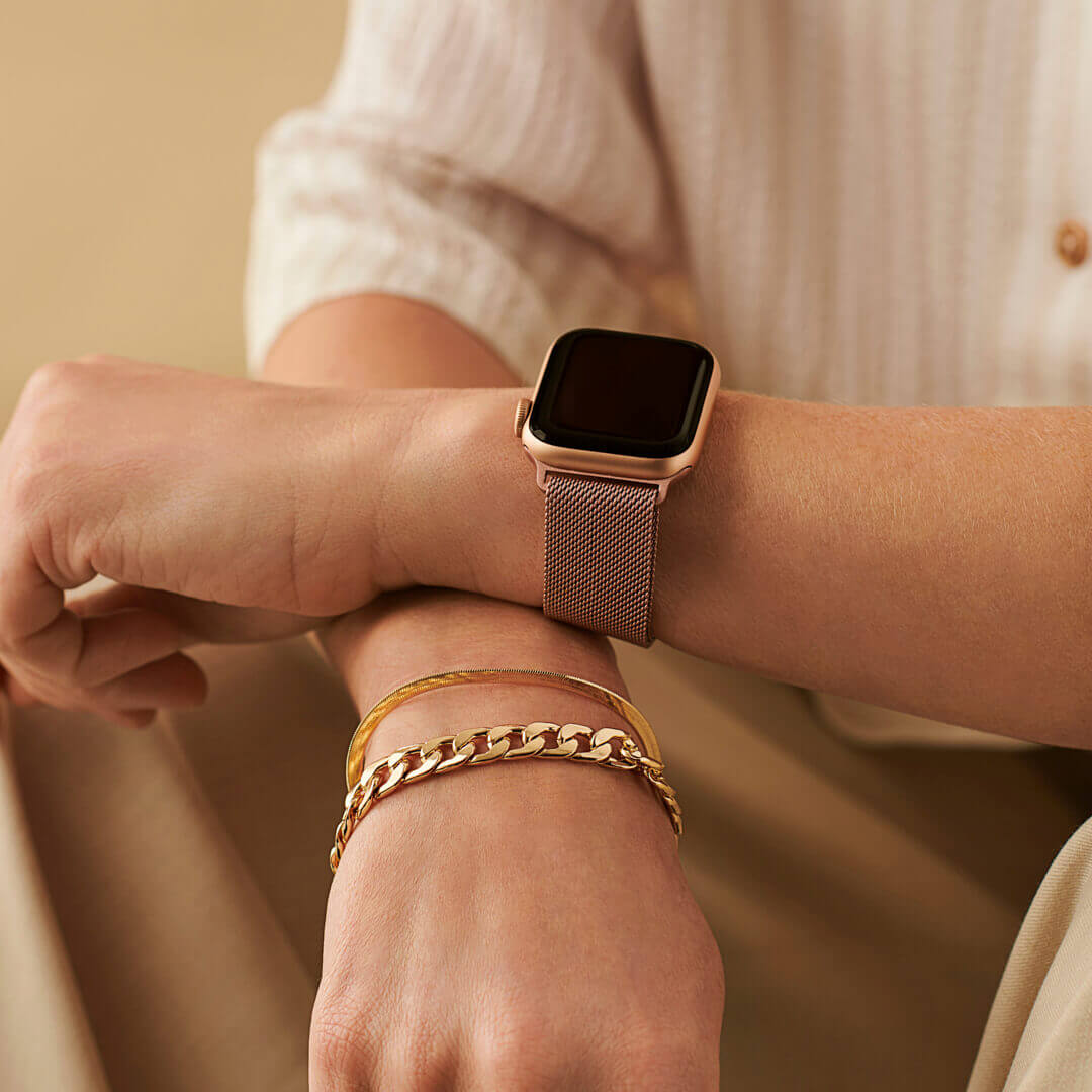 Milanese Loop Apple Watch Band - Rose Gold - On Model