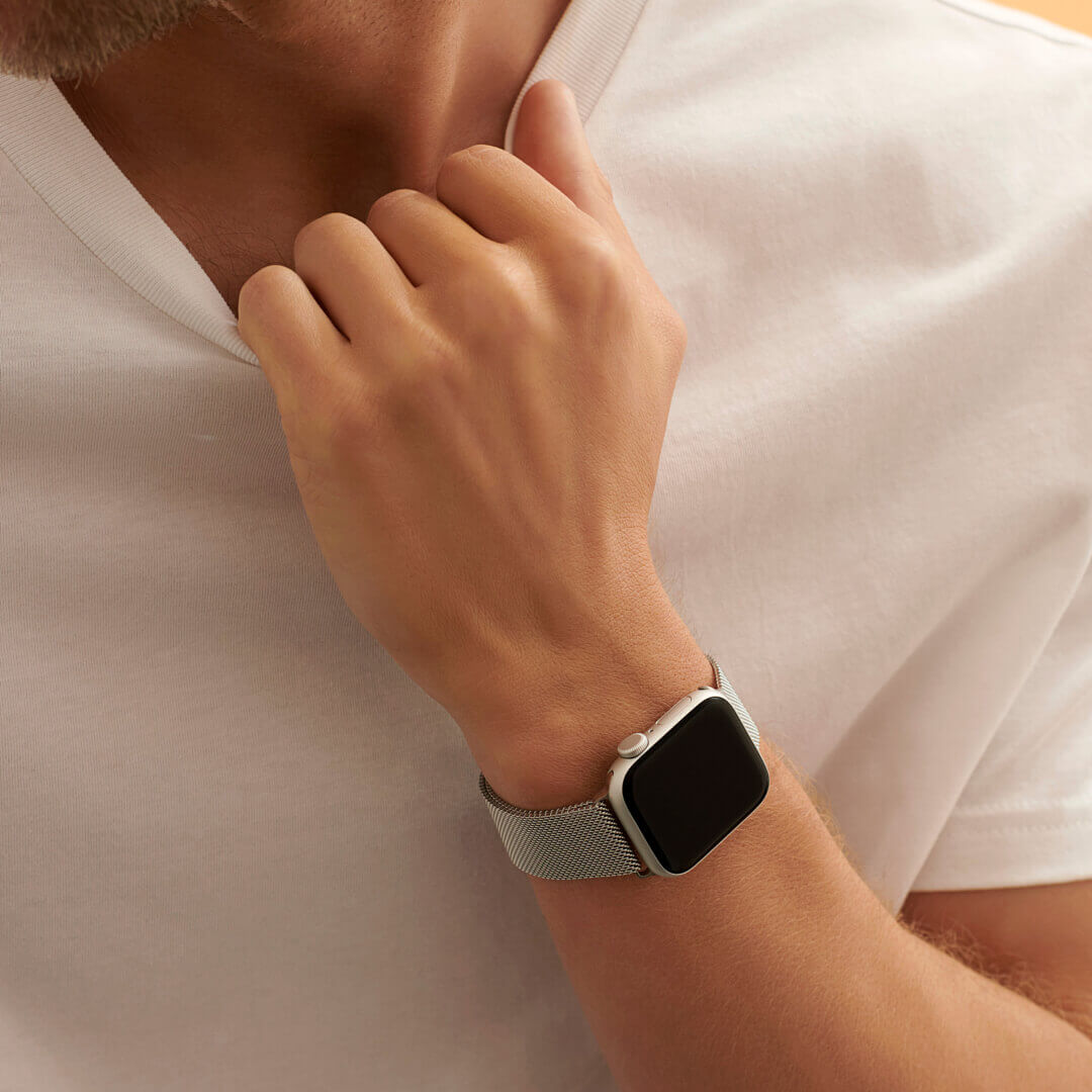 Milanese Loop Apple Watch Band - Silver - On Model