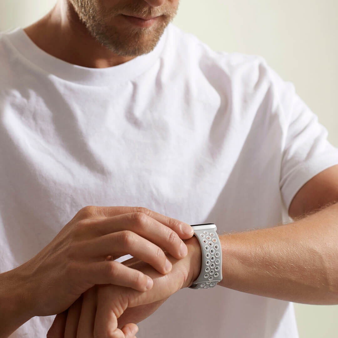 Silicone Sports Apple Watch Band - Stone/White - On Model