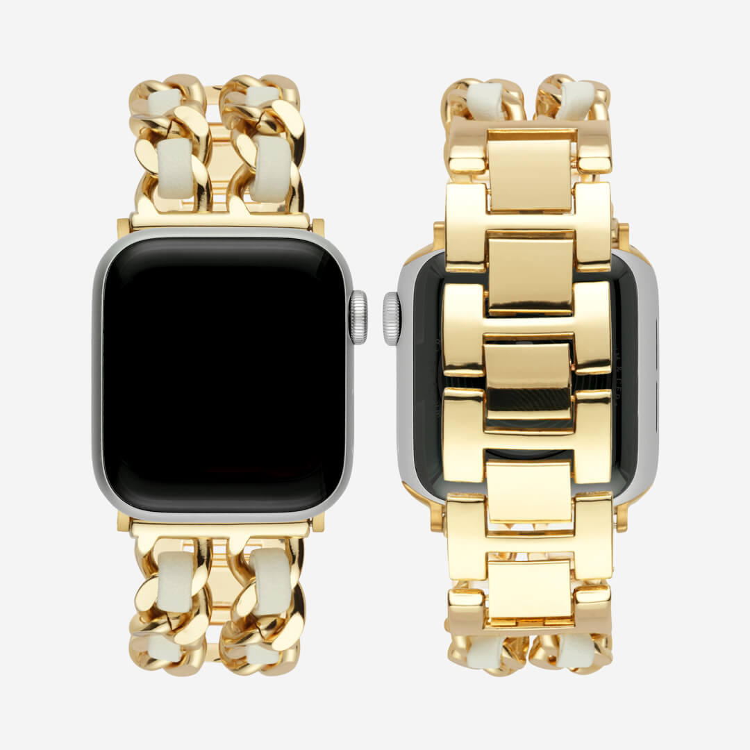 Gold apple watch with clearance white band