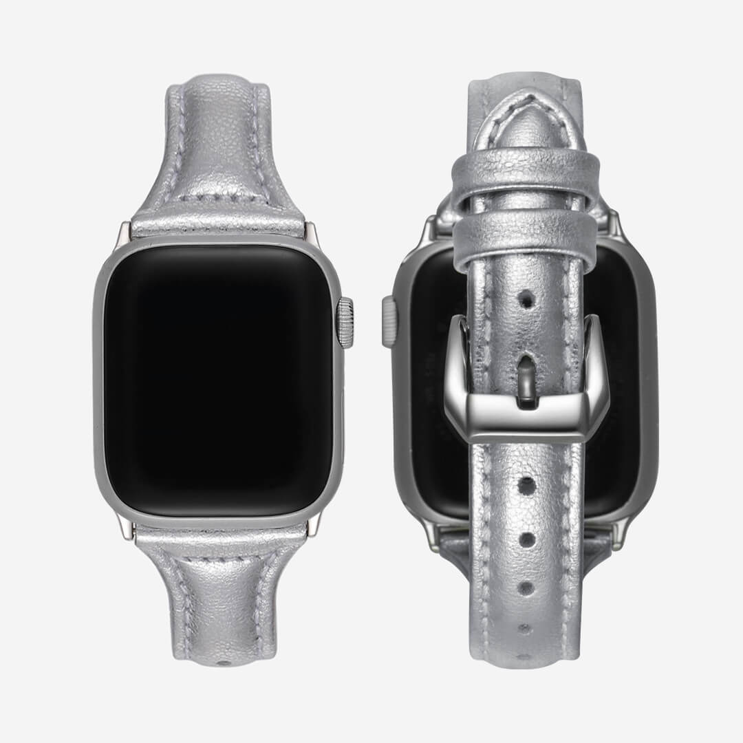 Slim Leather Apple Watch Band Silver The Salty Fox