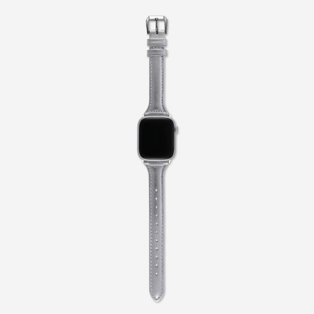 Slim Leather Apple Watch Band - Silver