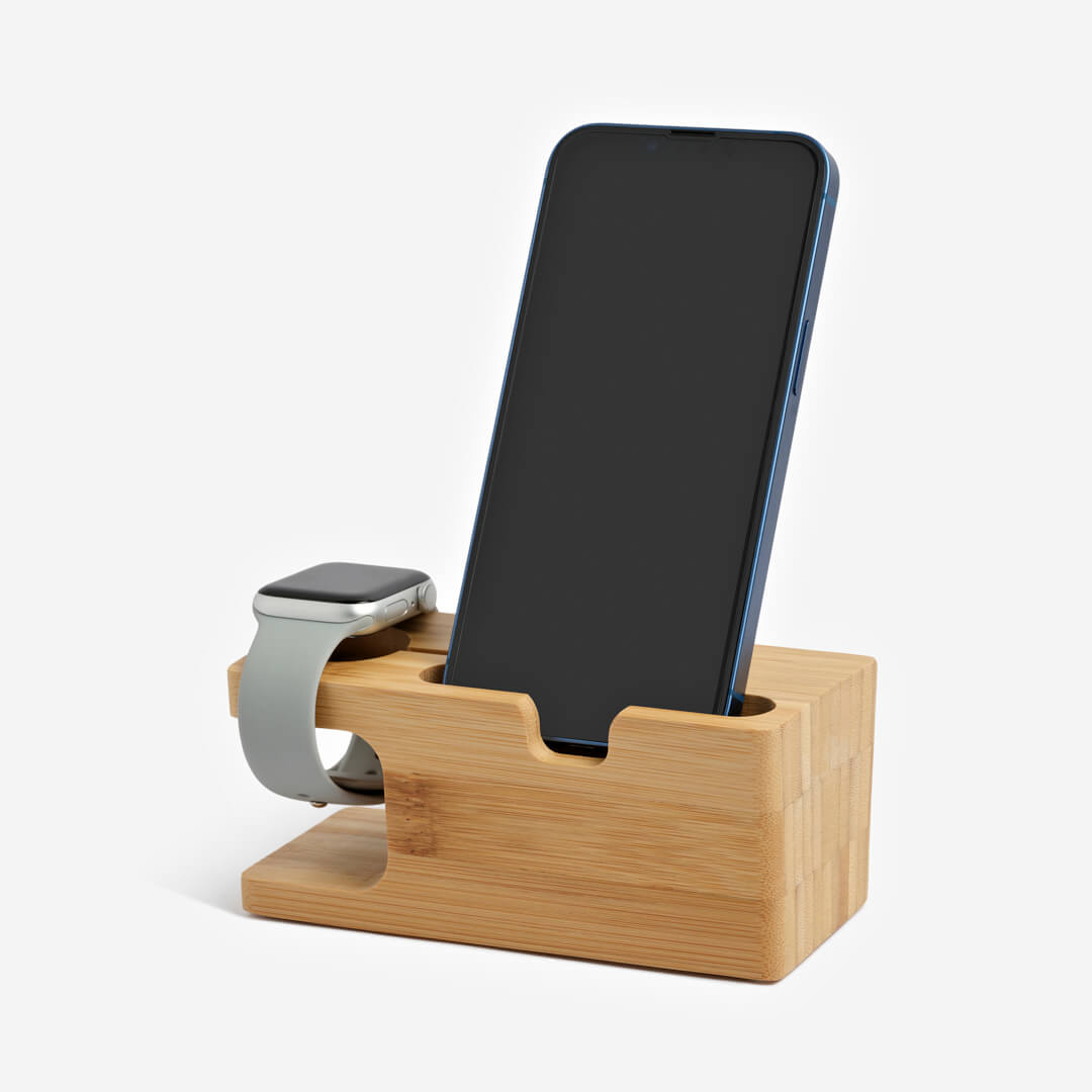 Phone And Watch Docking Station Bamboo Apple Watch IPhone